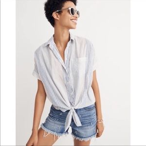 Madewell Short Sleeve Stripe Tie Front Shirt Blouse Size M
